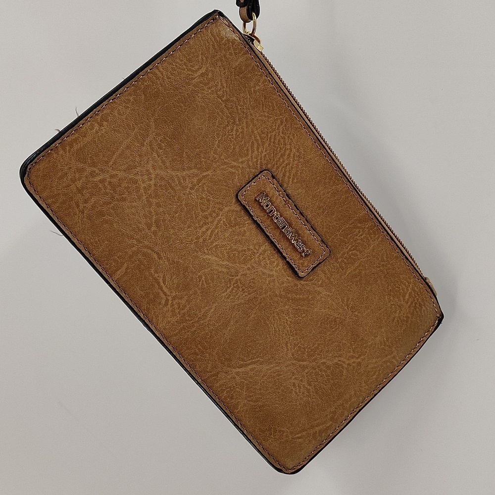 Montana West Brown Leather Wristlet Clutch Brown NWOT